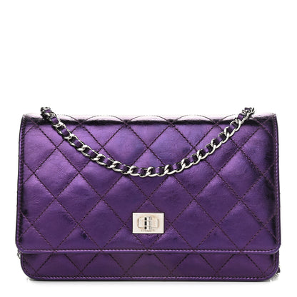 Chanel Metallic Aged Calfskin Quilted 2.55 Reissue Wallet on Chain WOC Purple 1 of 10