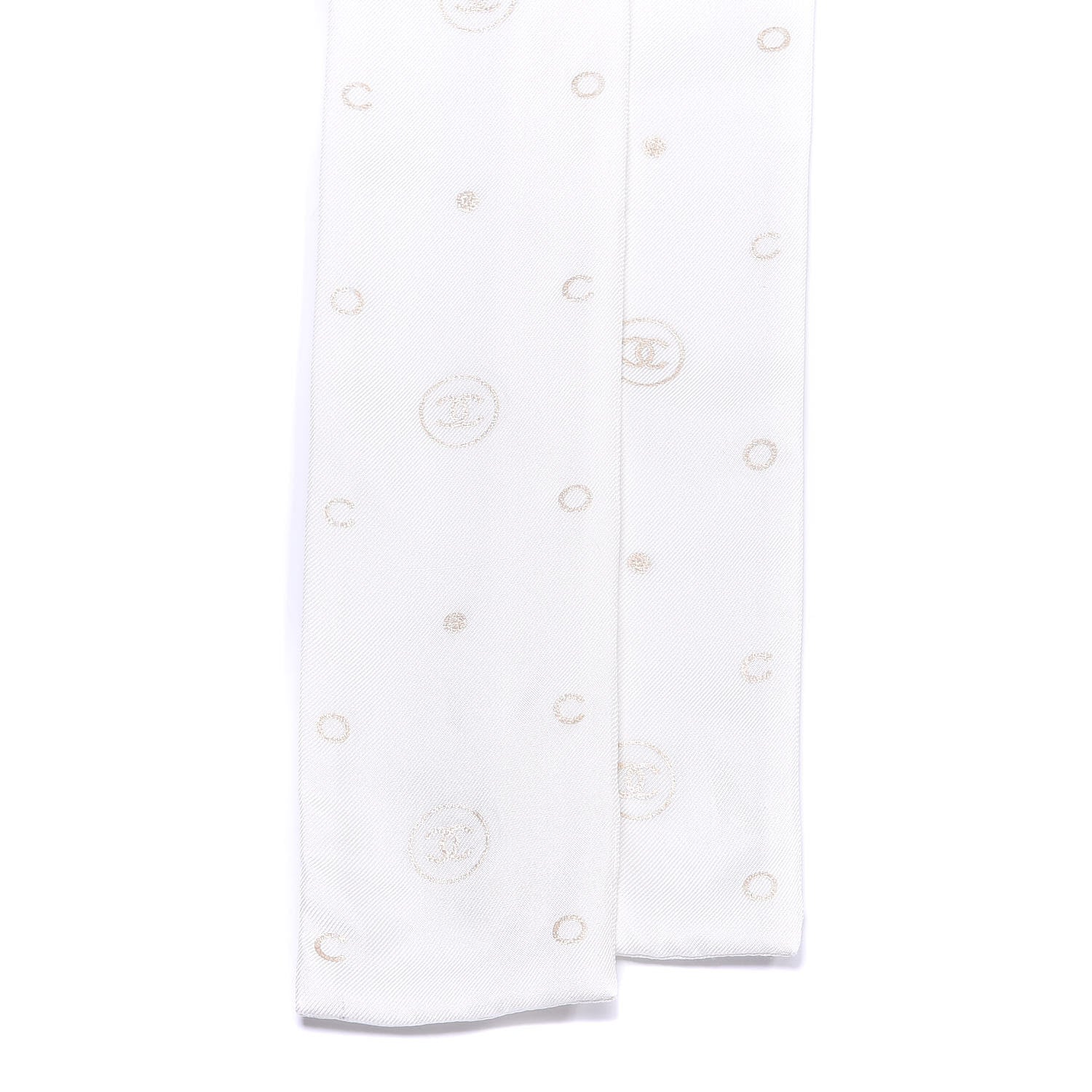 Chanel Silk CC Polka Dot Slim Bandeau Scarf Ecru Gold 2 of 3