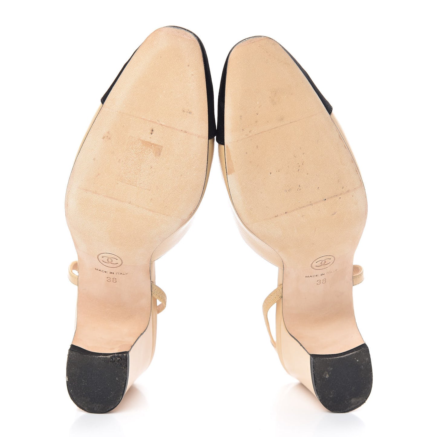 Goatskin Grosgrain Cap Toe CC Slingback Pumps 38 Beige Black