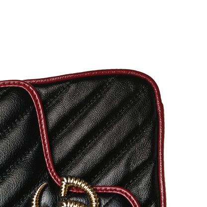 Gucci Vintage Effect Calfskin Matelasse Diagonal Small Torchon GG Marmont Top Handle Shoulder Bag Black Romantic Cherry 11 of 13