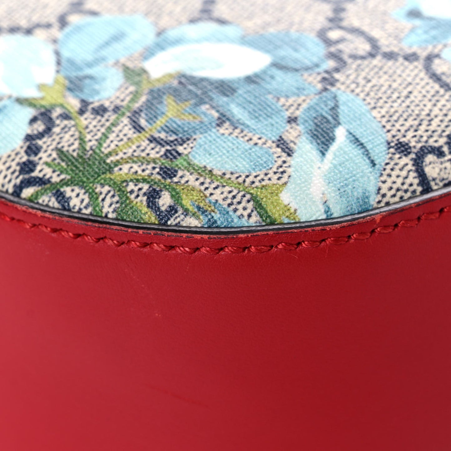 GG Supreme Monogram Blooms Mini Chain Shoulder Bag Beige Blue Navy Hibiscus Red