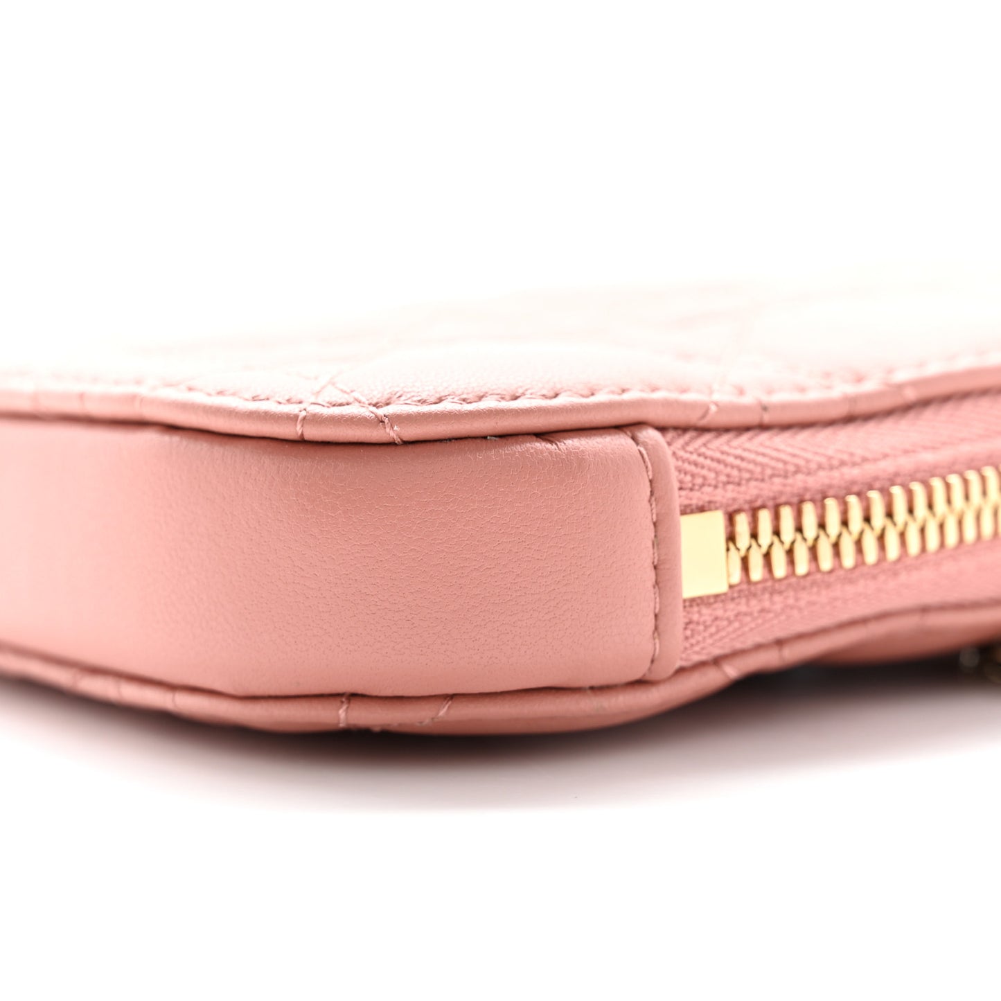 Lambskin Cannage Lady Dior Phone Holder Deep Nude
