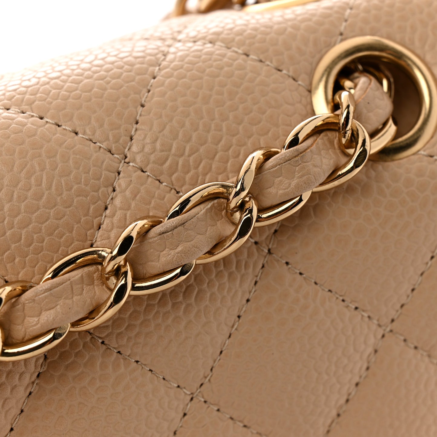 Caviar Quilted Medium Double Flap Beige