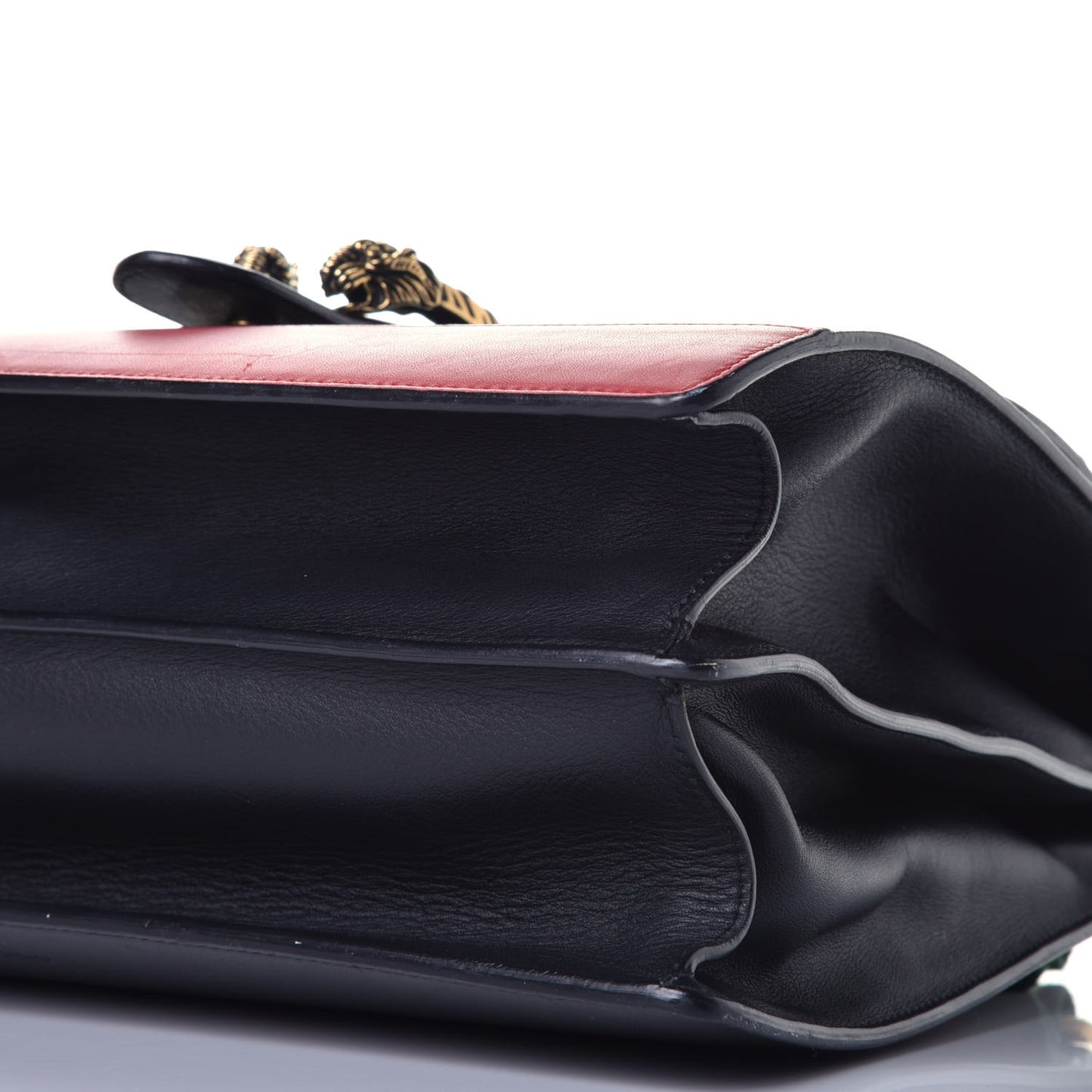 Calfskin Bamboo Web Large Dionysus Top Handle Bag Black Bright Evergreen Hibiscus Red