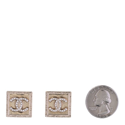Chanel Metal Crystal CC Square Earrings Gold 2 of 6