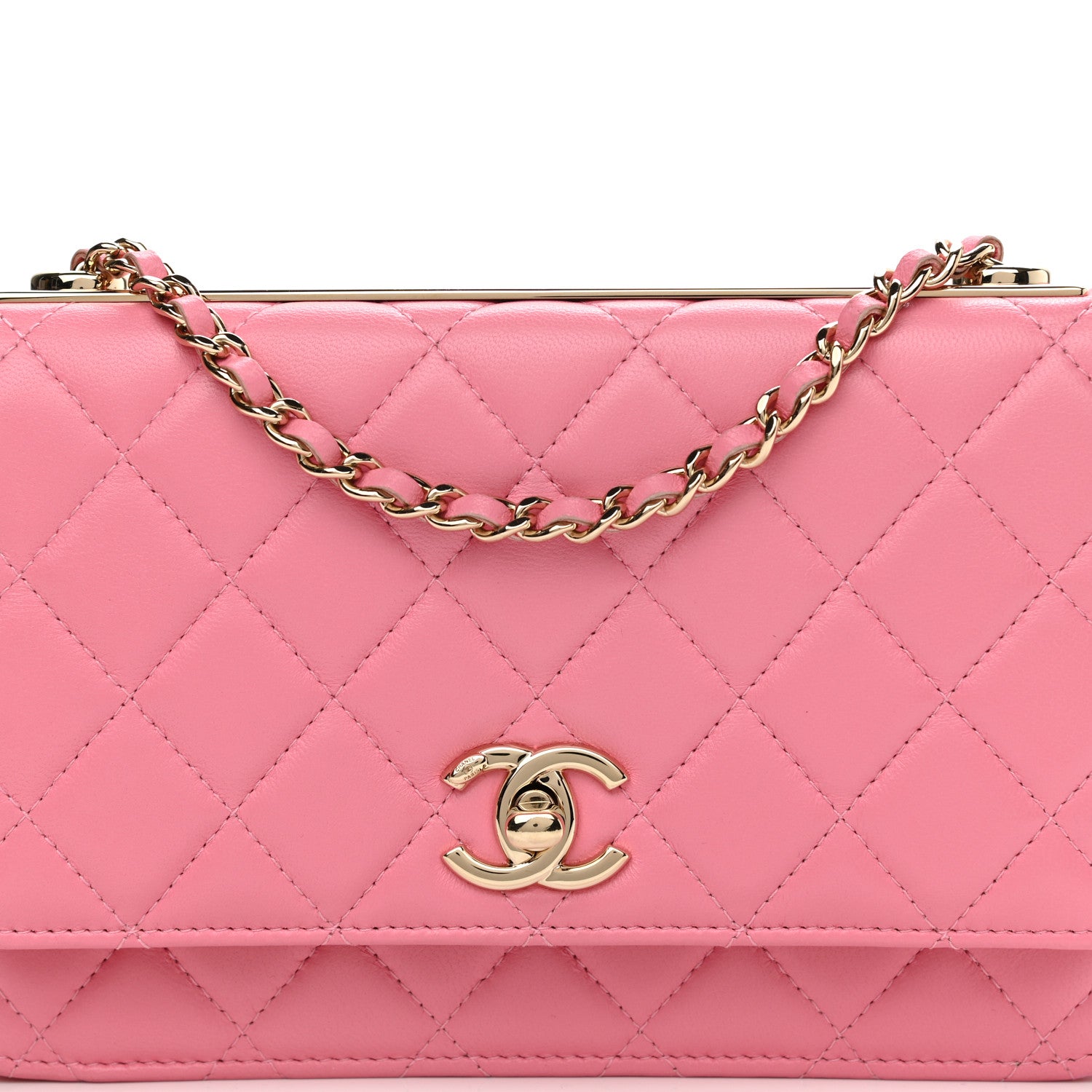 Chanel Lambskin Quilted Trendy CC Wallet On Chain WOC Pink 8 of 11