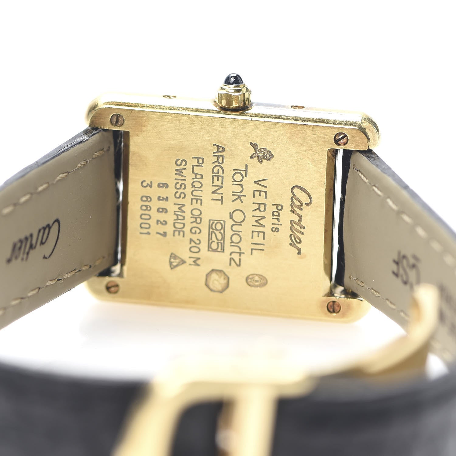 Cartier Sterling Silver Vermeil Alligator 20mm Must de Cartier Tank Quartz Watch Grey 5 of 9
