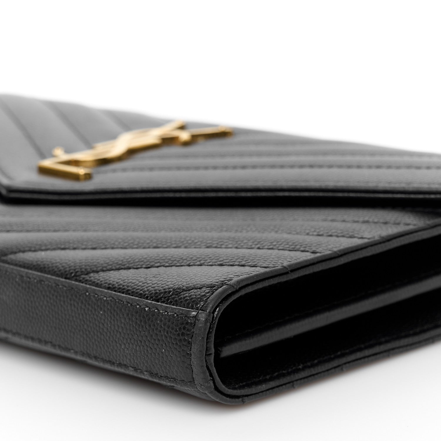 Saint Laurent Grain De Poudre Matelasse Chevron Monogram Chain Wallet Black 9 of 9