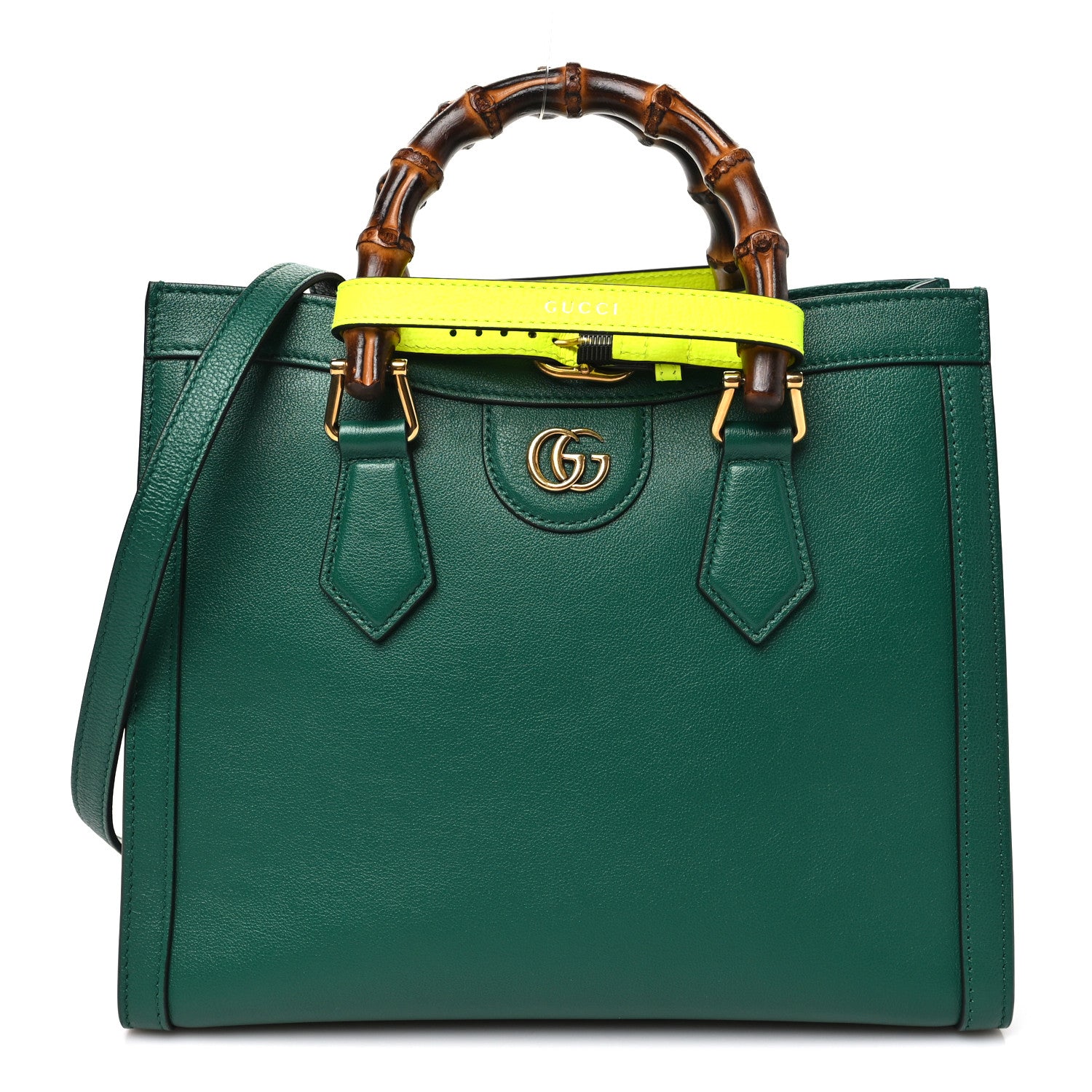 Gucci Wonka Grain Calfskin Small Diana Tote Bag Green Yellow Fluo 1 of 9