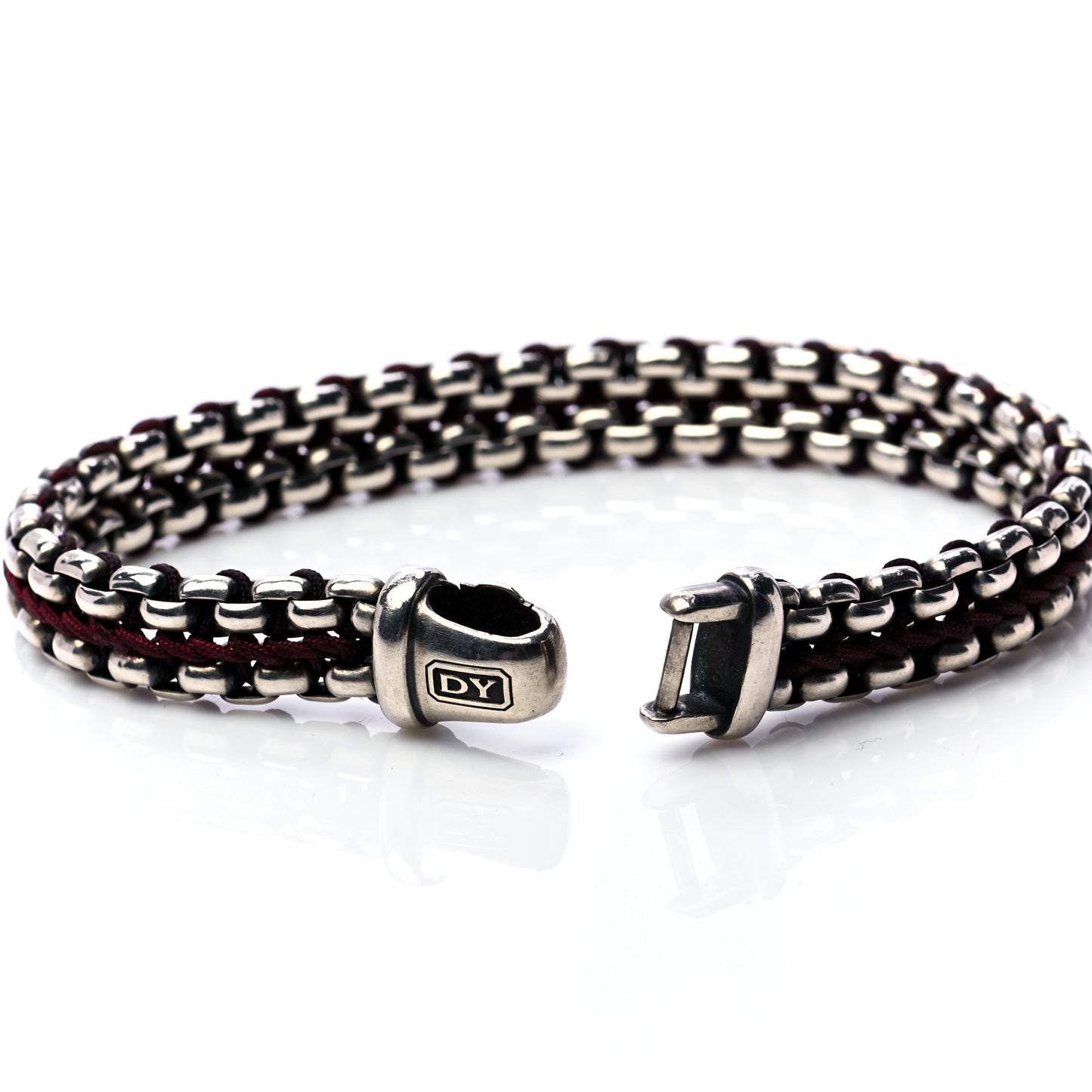 Sterling Silver Woven Box Chain Bracelet Red
