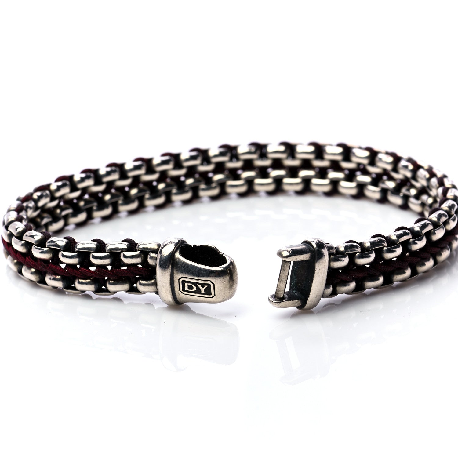 David Yurman Sterling Silver Woven Box Chain Bracelet Red 5 of 7