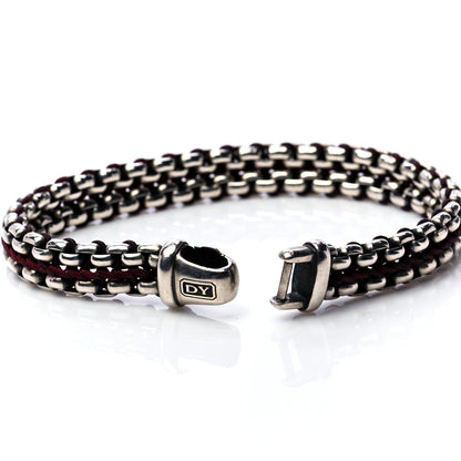 David Yurman Sterling Silver Woven Box Chain Bracelet Red 5 of 7