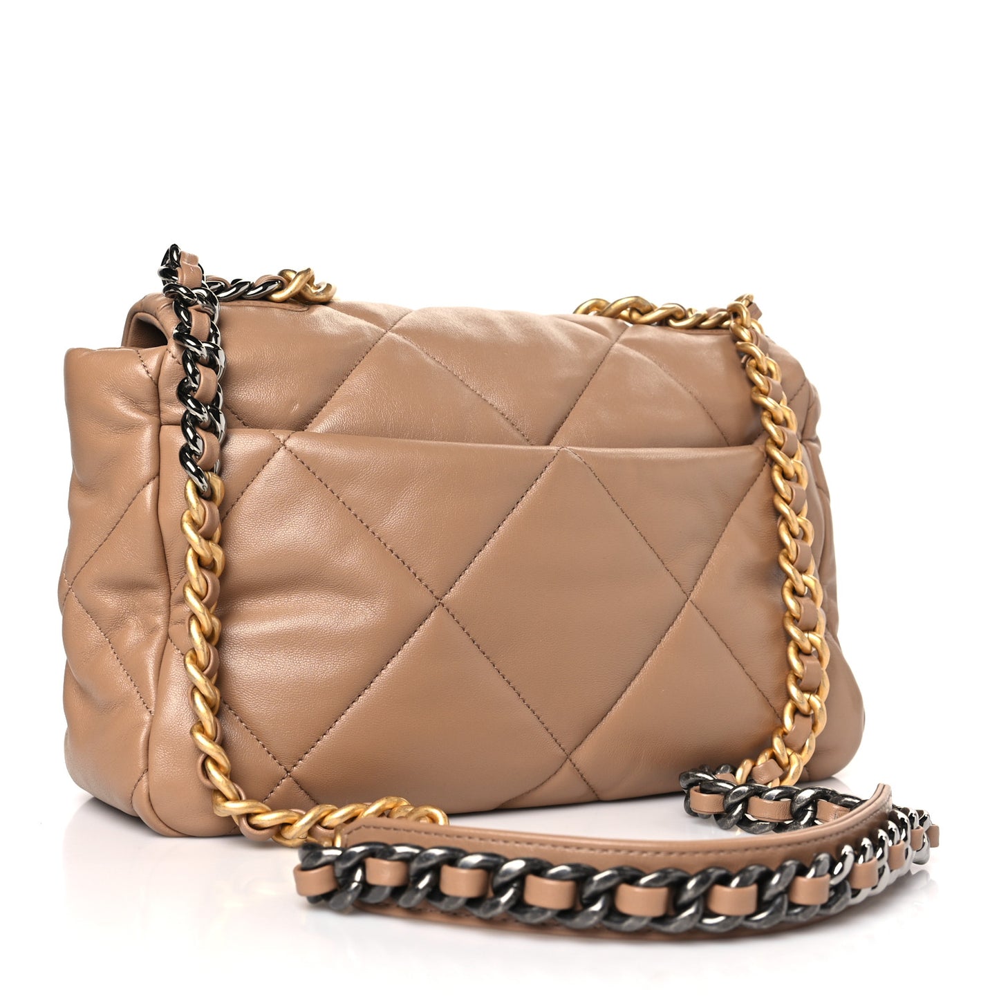 Lambskin Quilted Large Chanel 19 Flap Dark Beige