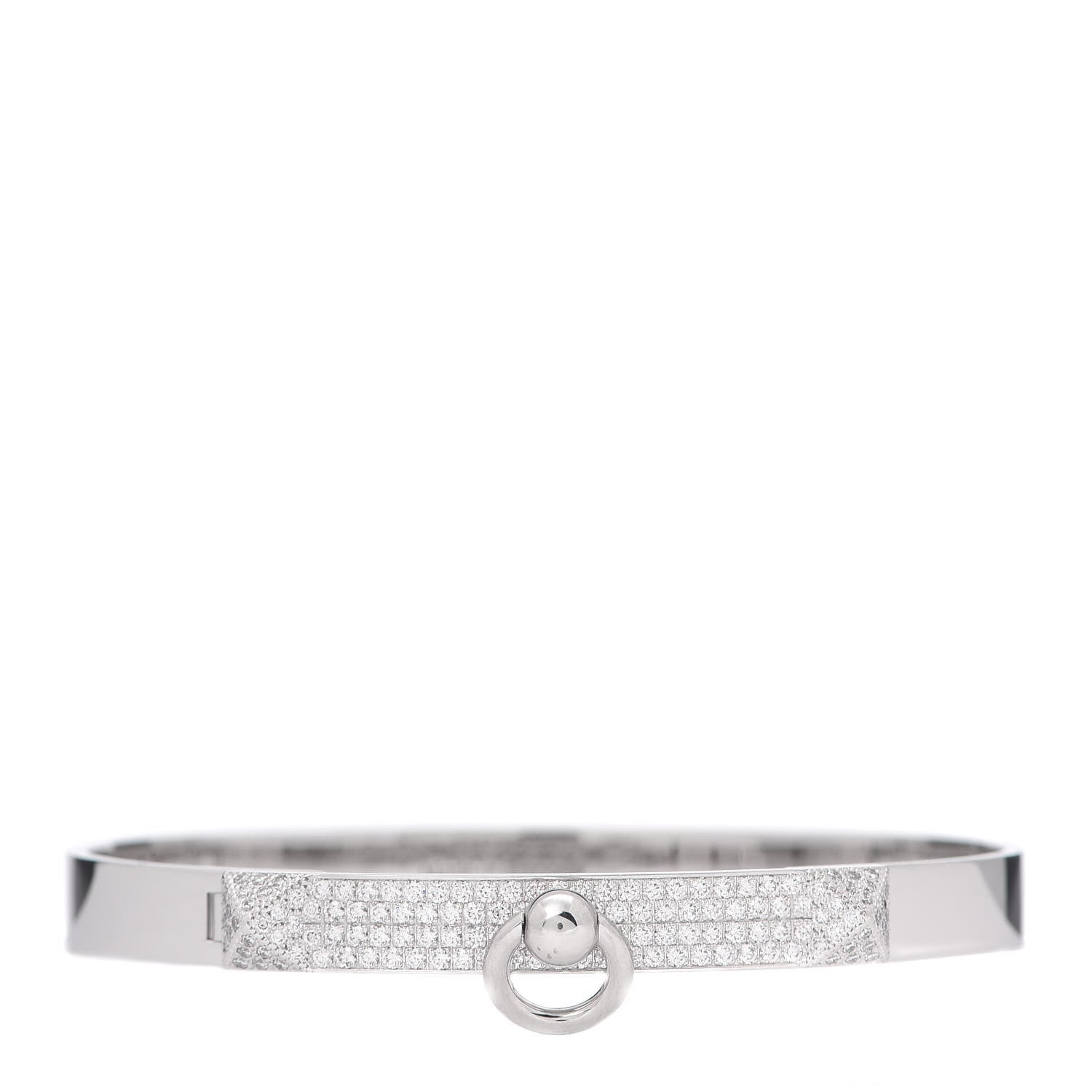 Hermes 18K White Gold Pave Diamond PM Collier De Chien Bracelet SH 1 of 5