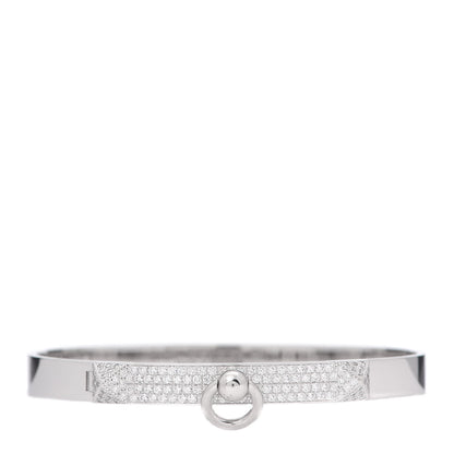 Hermes 18K White Gold Pave Diamond PM Collier De Chien Bracelet SH 1 of 5