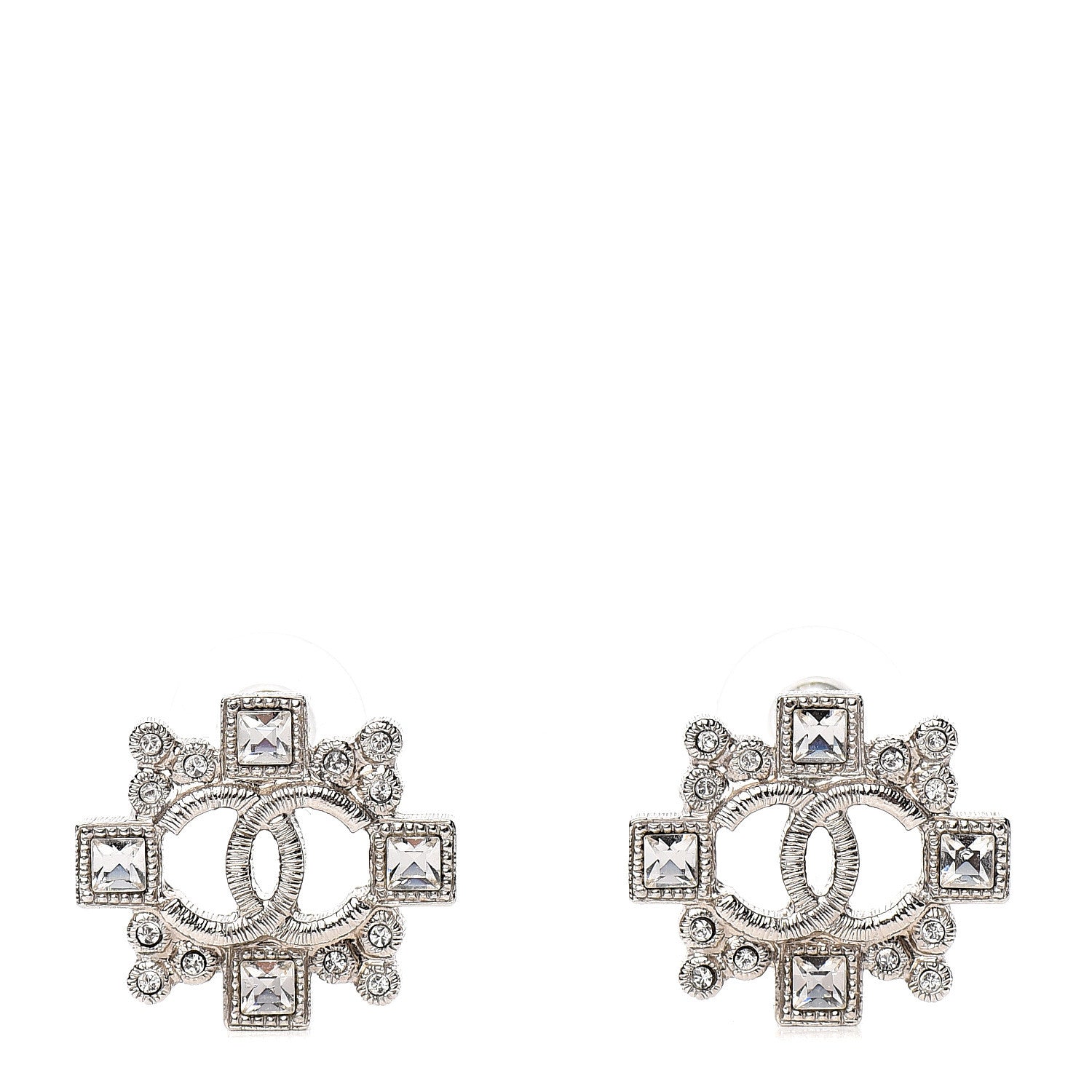 Chanel Swarovski Crystal CC Earrings Silver 1 of 5