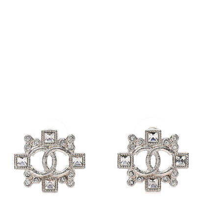 Chanel Swarovski Crystal CC Earrings Silver 1 of 5