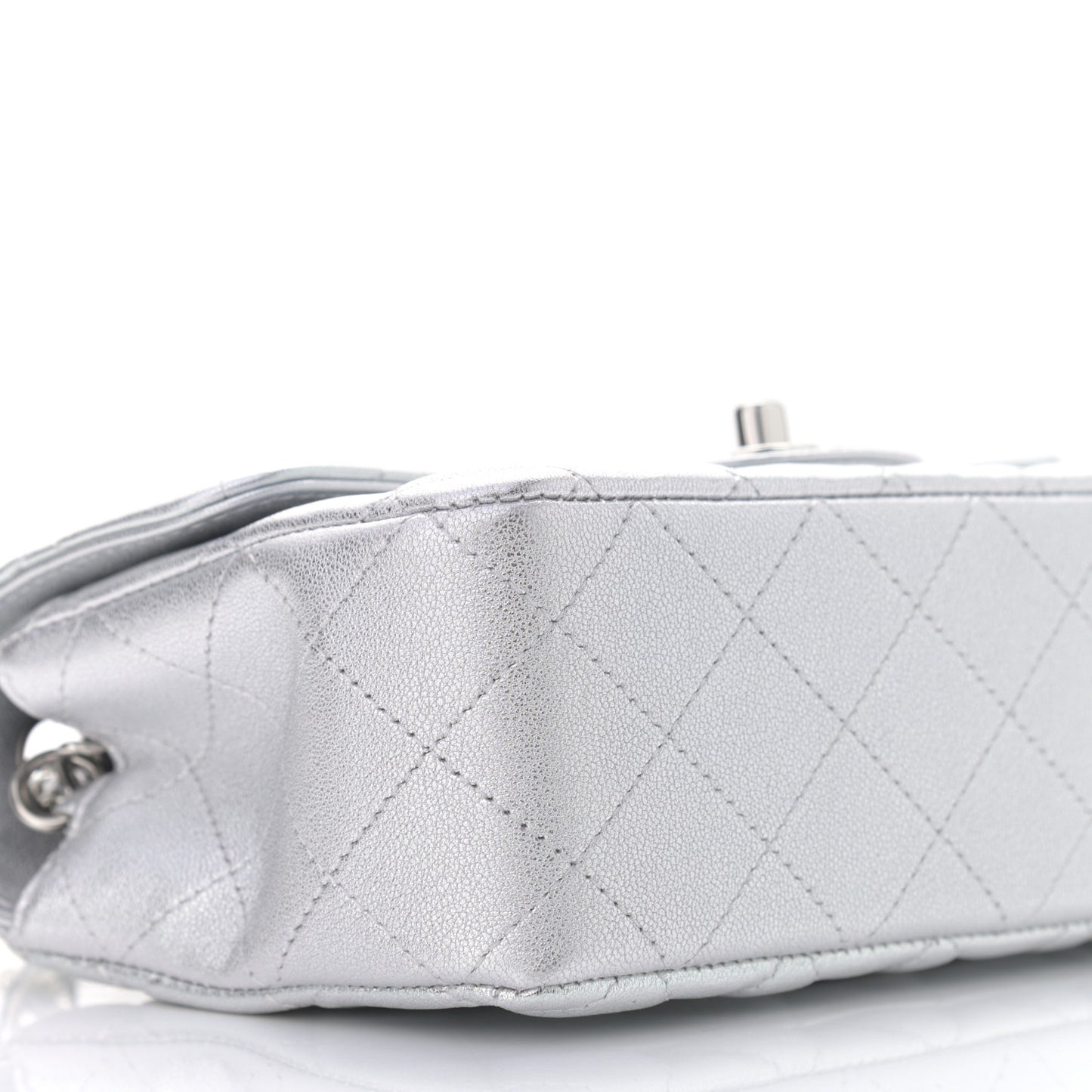 Metallic Lambskin Quilted Mini Rectangular Flap Silver