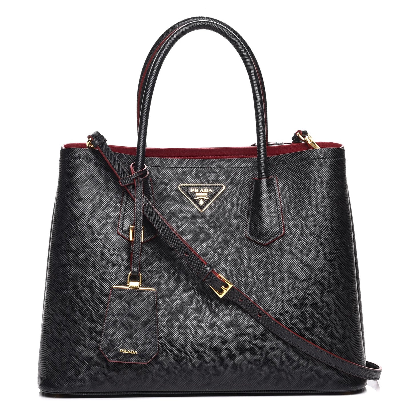 Saffiano Cuir Medium Double Bag Black Ciliegia