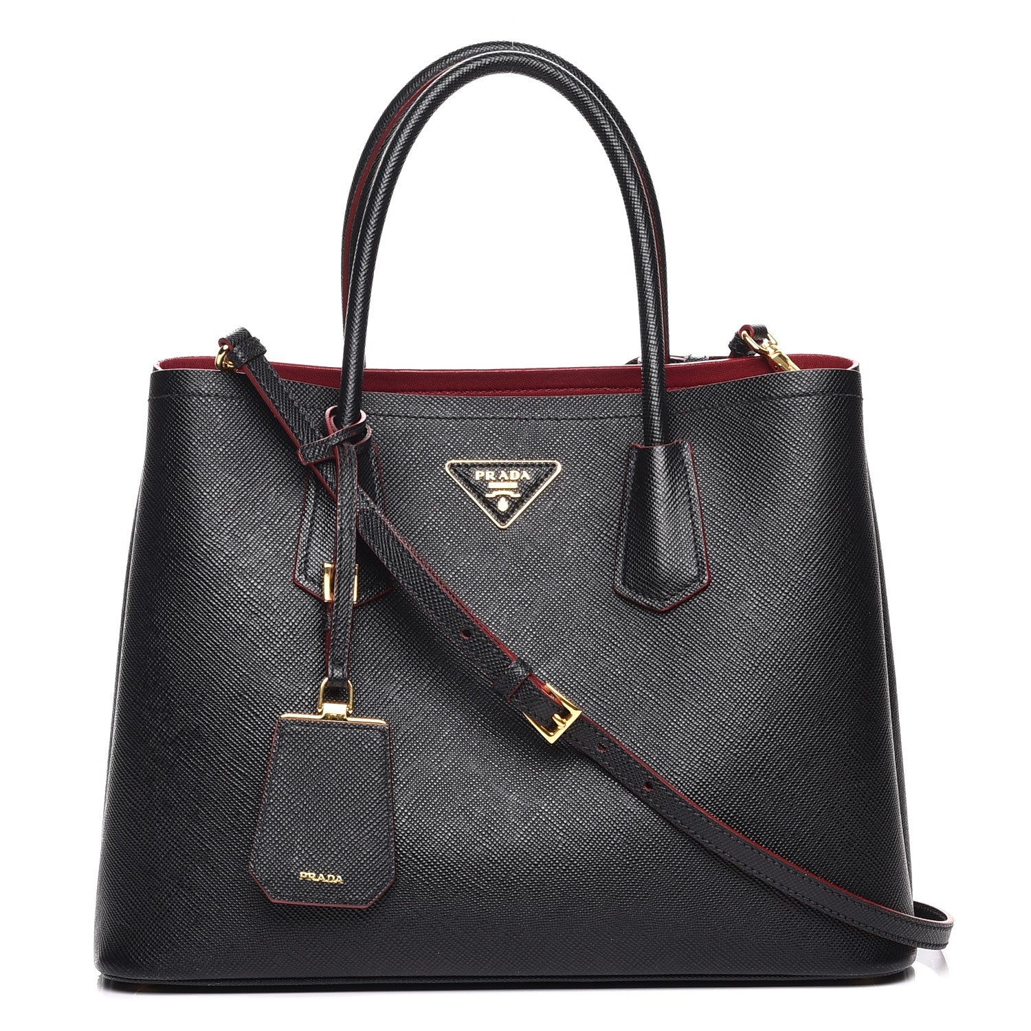 Prada Saffiano Cuir Medium Double Bag Black Ciliegia 1 of 9