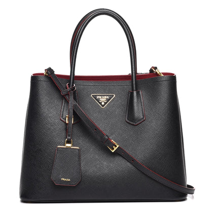 Prada Saffiano Cuir Medium Double Bag Black Ciliegia 1 of 9