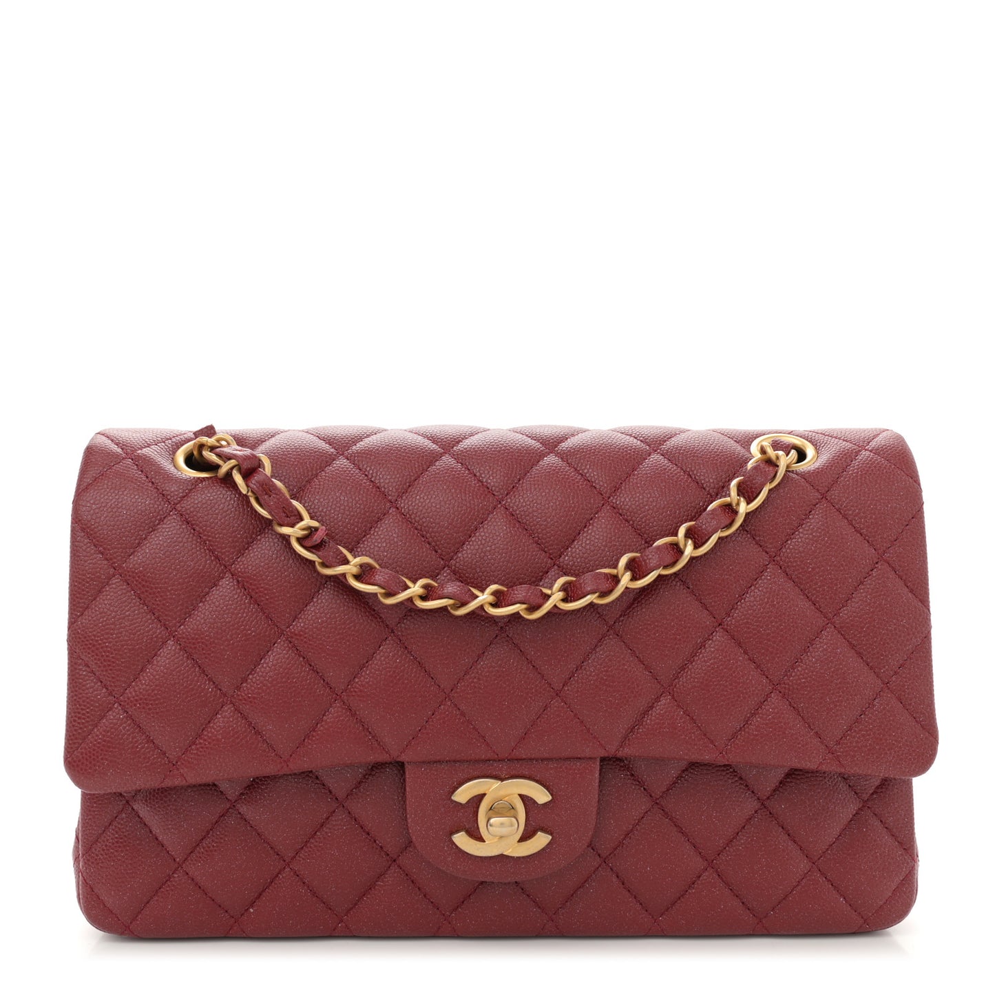 Iridescent Caviar Quilted Medium Double Flap Red