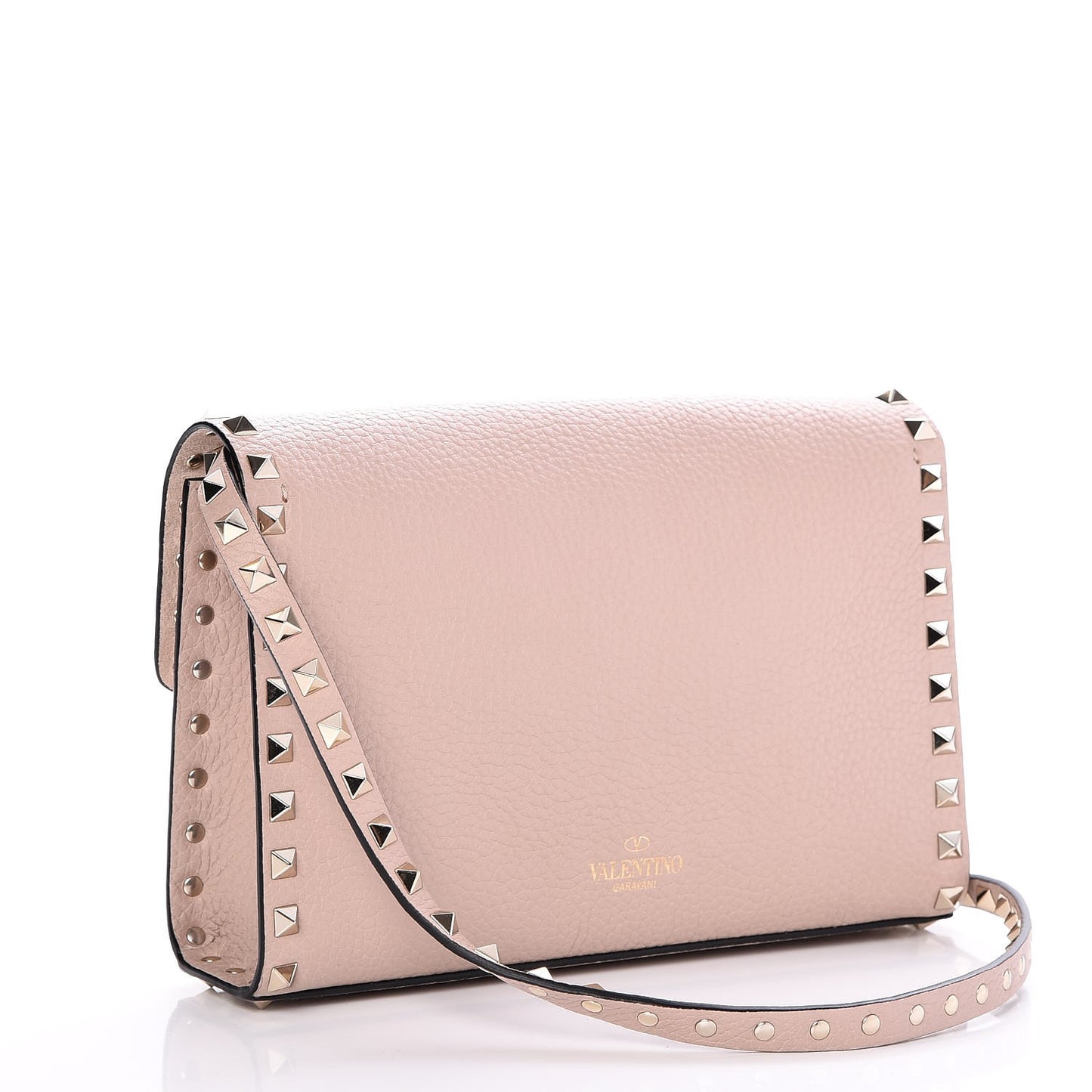 Pebbled Calfskin Medium Rockstud Flip Lock Crossbody Bag Poudre