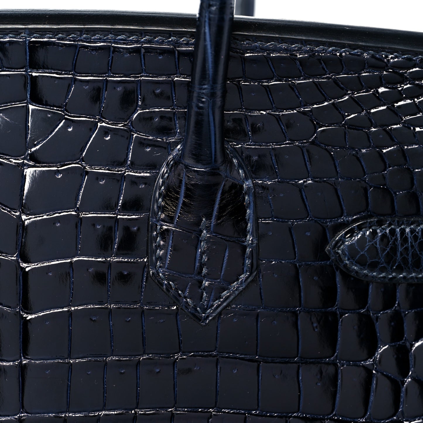 Shiny Porosus Crocodile Birkin 30 Bleu Marine