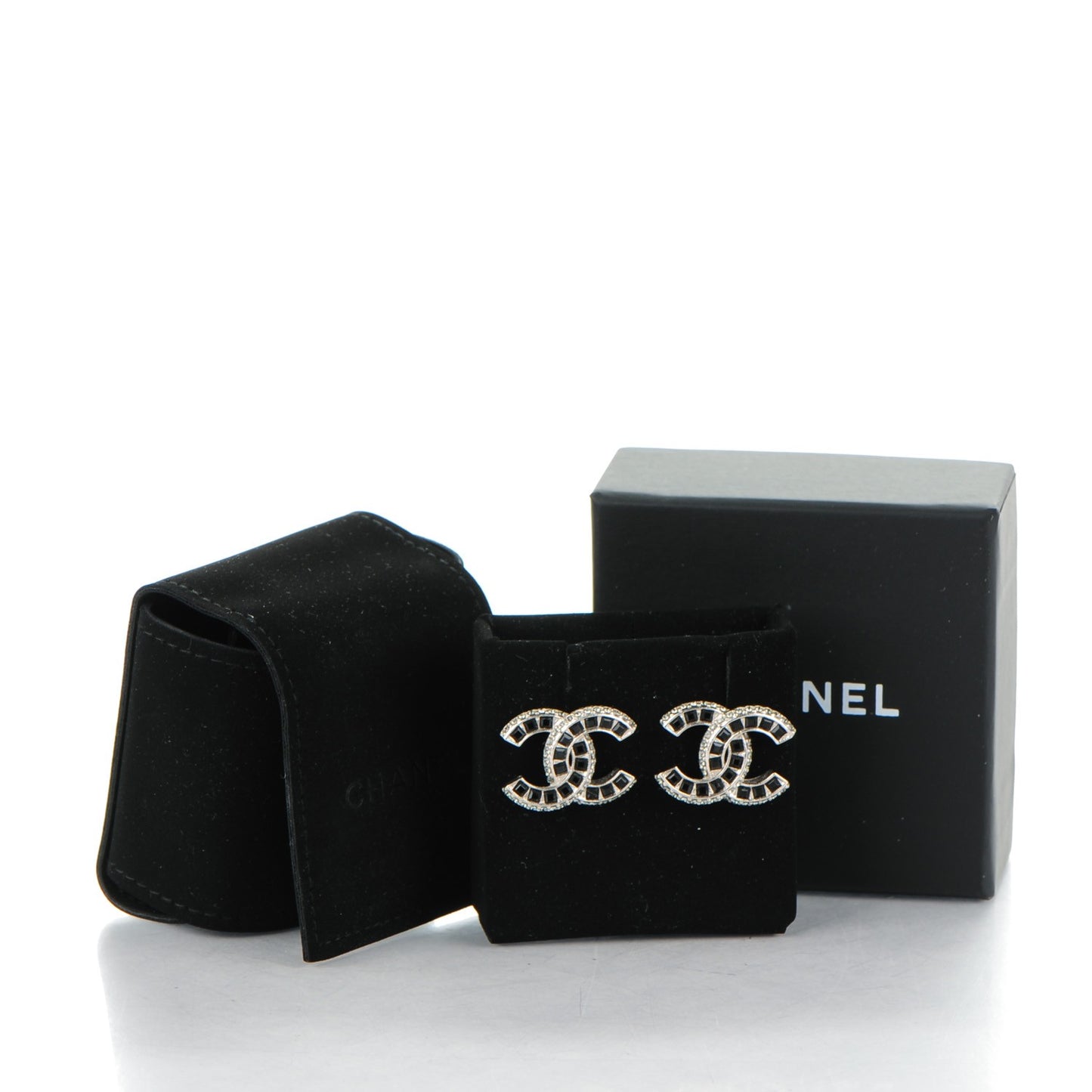 Baguette Crystal CC Earrings Silver Black