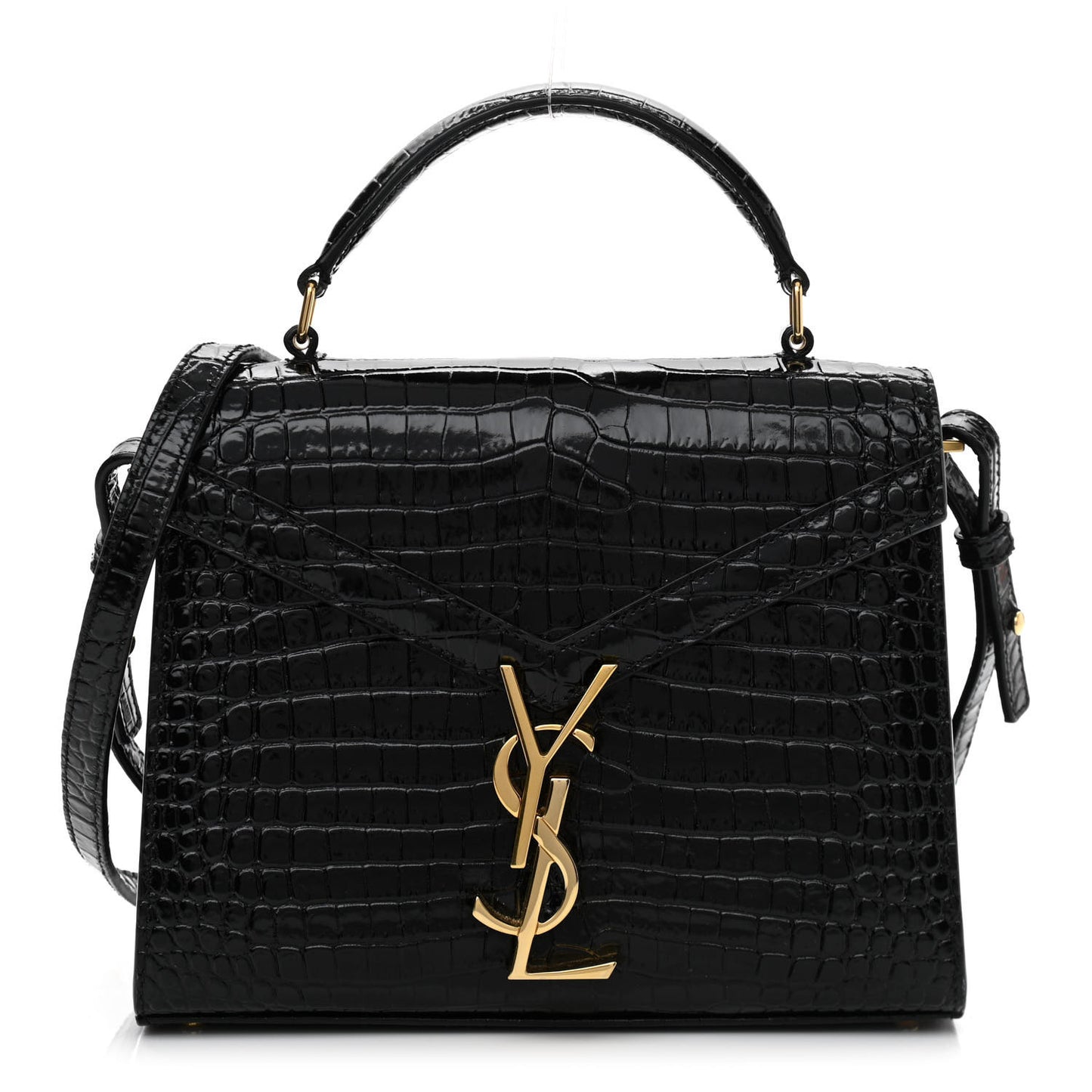 Calfskin Crocodile Embossed Mini Classic Monogram Cassandra Top Handle Black