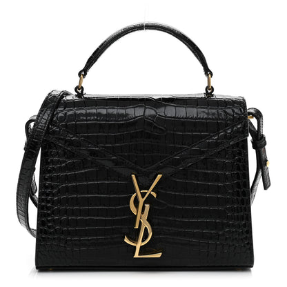 Saint Laurent Calfskin Crocodile Embossed Mini Classic Monogram Cassandra Top Handle Black 1 of 11