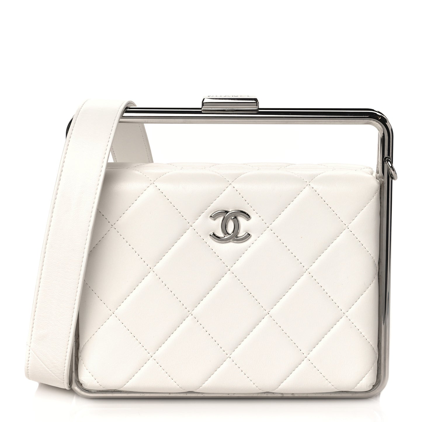 Quilted Lambskin Metal Bar Clutch Bag White