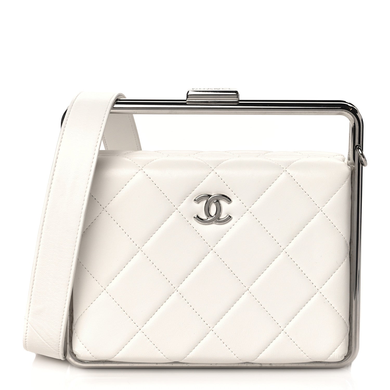 Chanel Quilted Lambskin Metal Bar Clutch Bag White 1 of 11