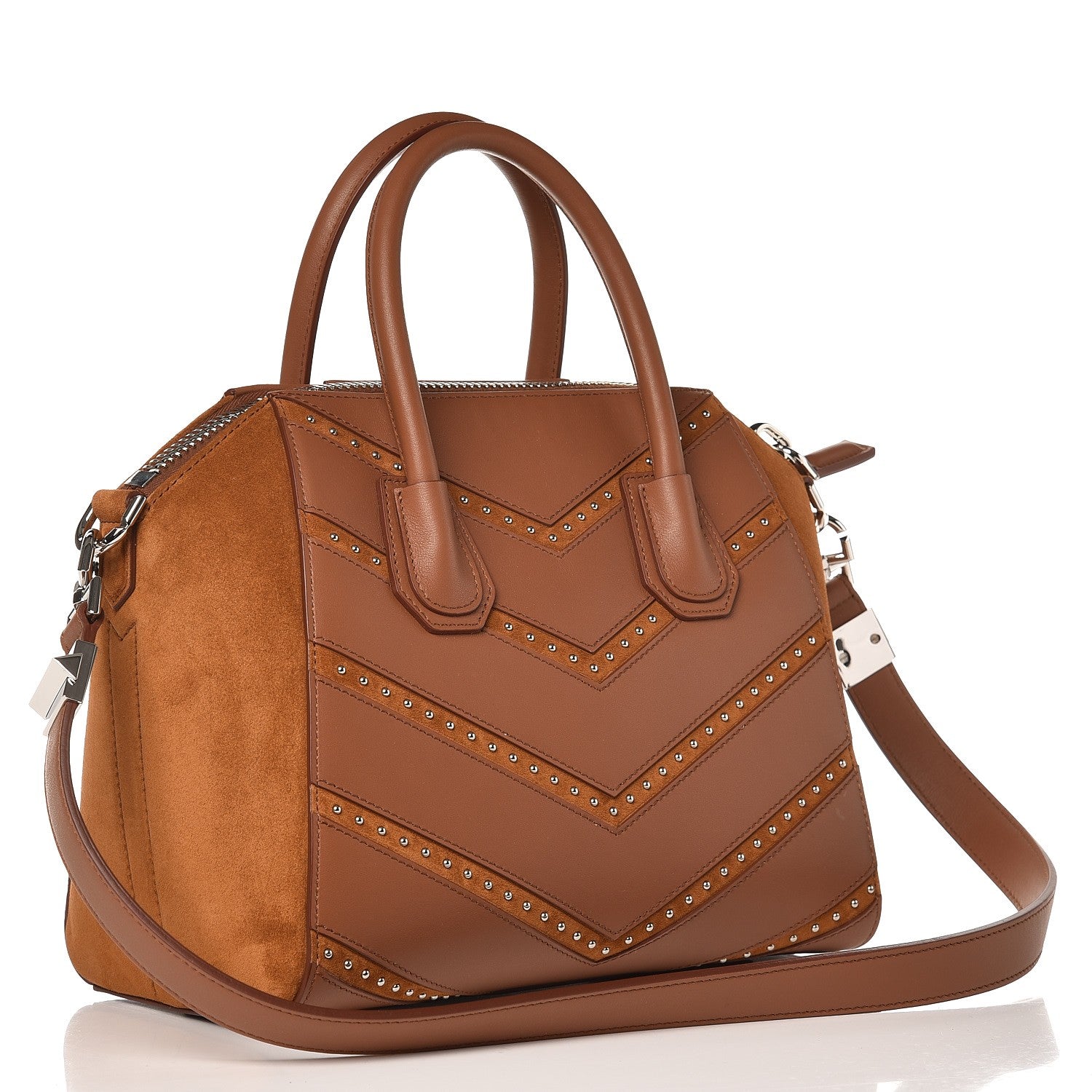 Givenchy Calfskin Suede Small Studded Chevron Antigona Cognac 3 of 8