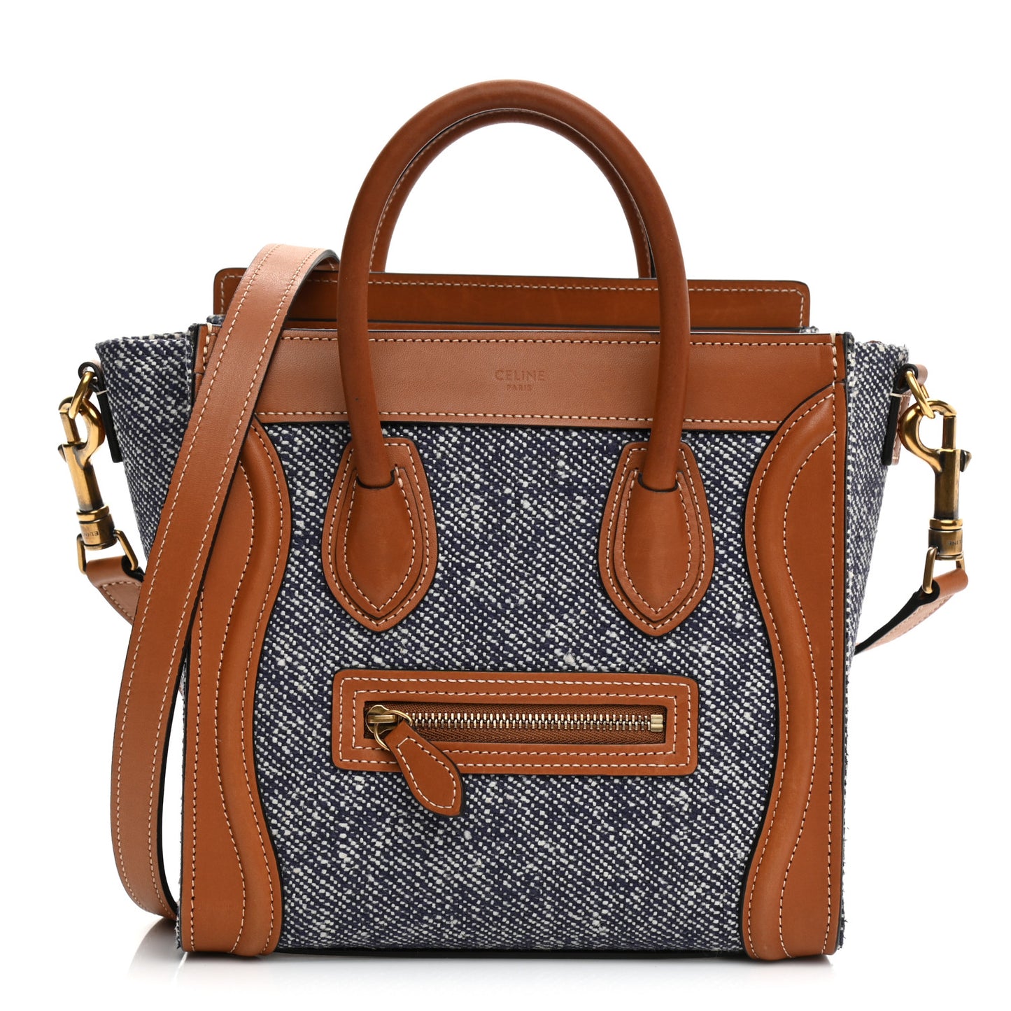 Smooth Calfskin Tweed Nano Luggage Tan