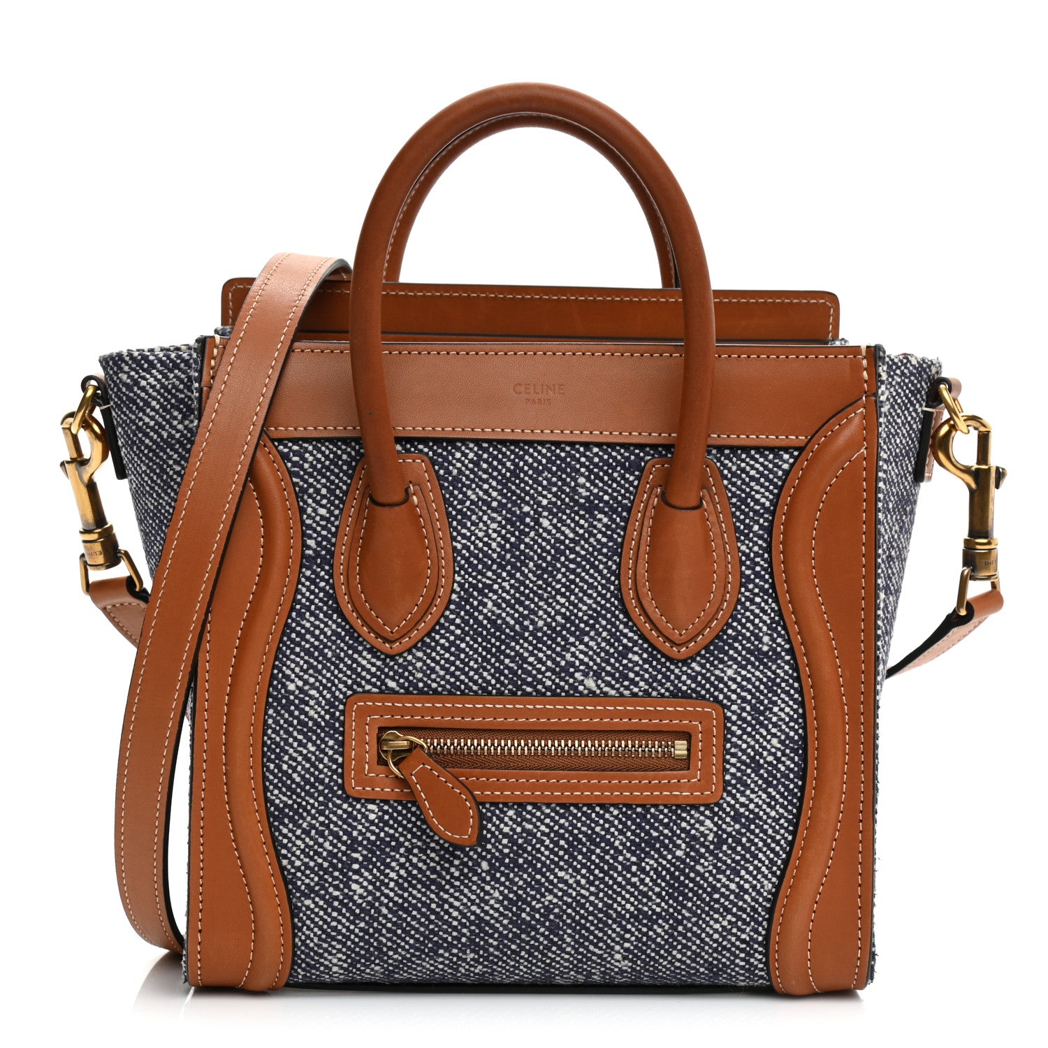 Celine Smooth Calfskin Tweed Nano Luggage Tan 1 of 12
