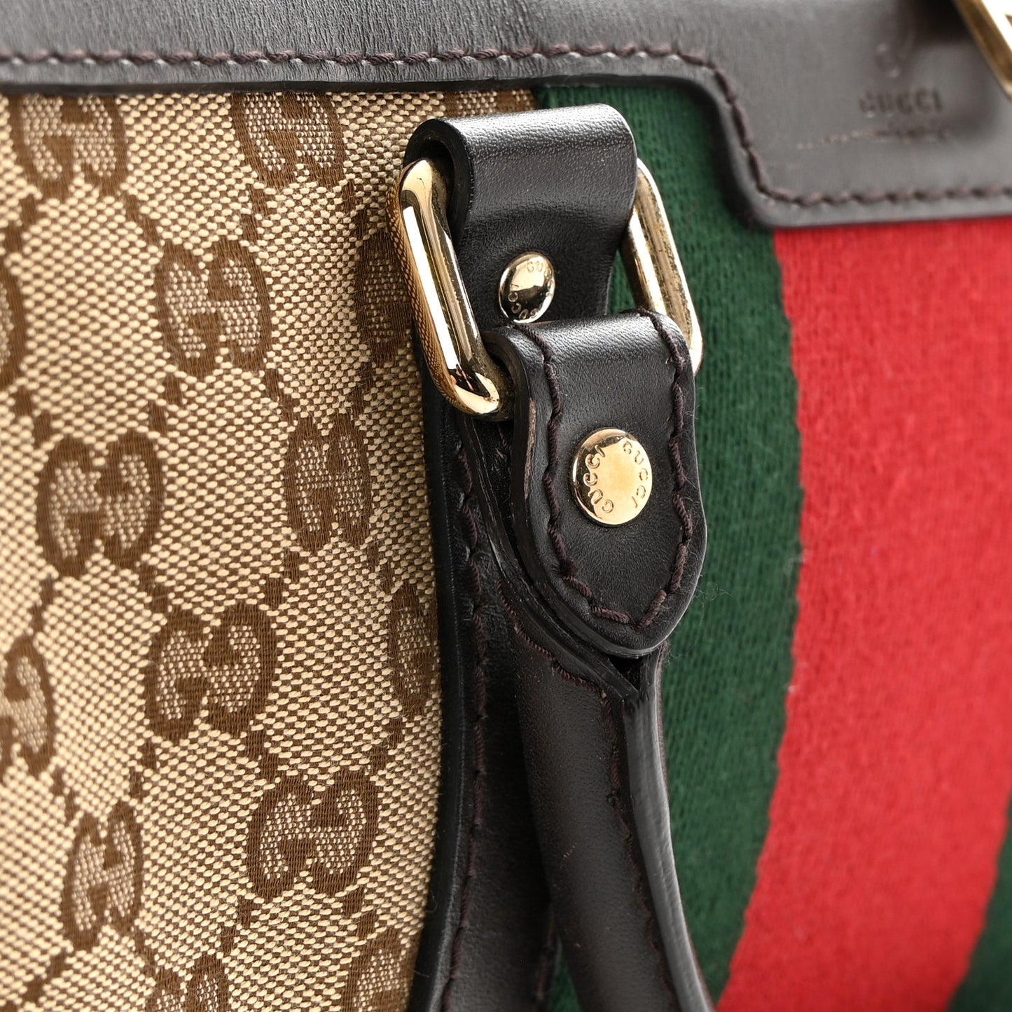 Monogram Selleria Calfskin Vintage Web Medium Boston Beige Ebony Cocoa
