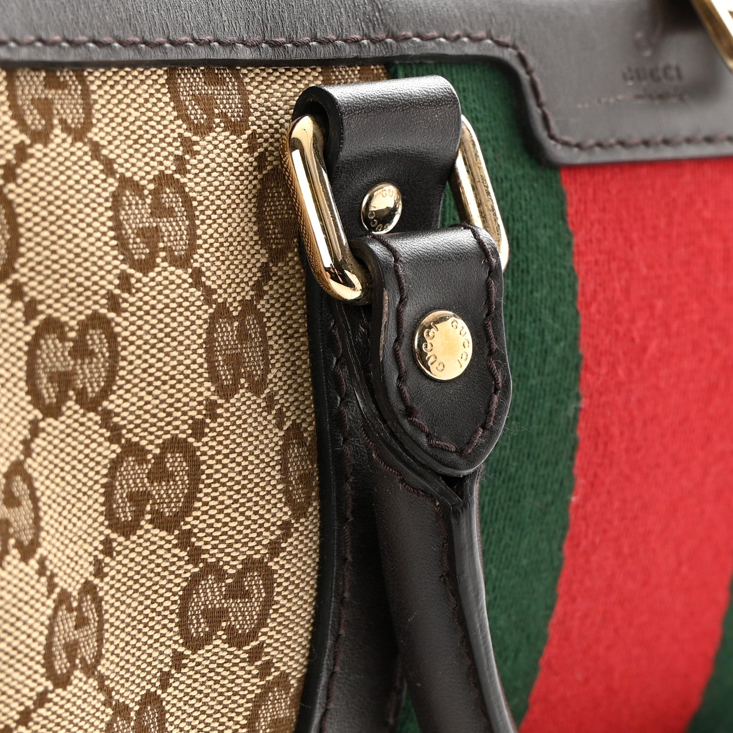 Gucci Monogram Selleria Calfskin Vintage Web Medium Boston Beige Ebony Cocoa 21 of 21