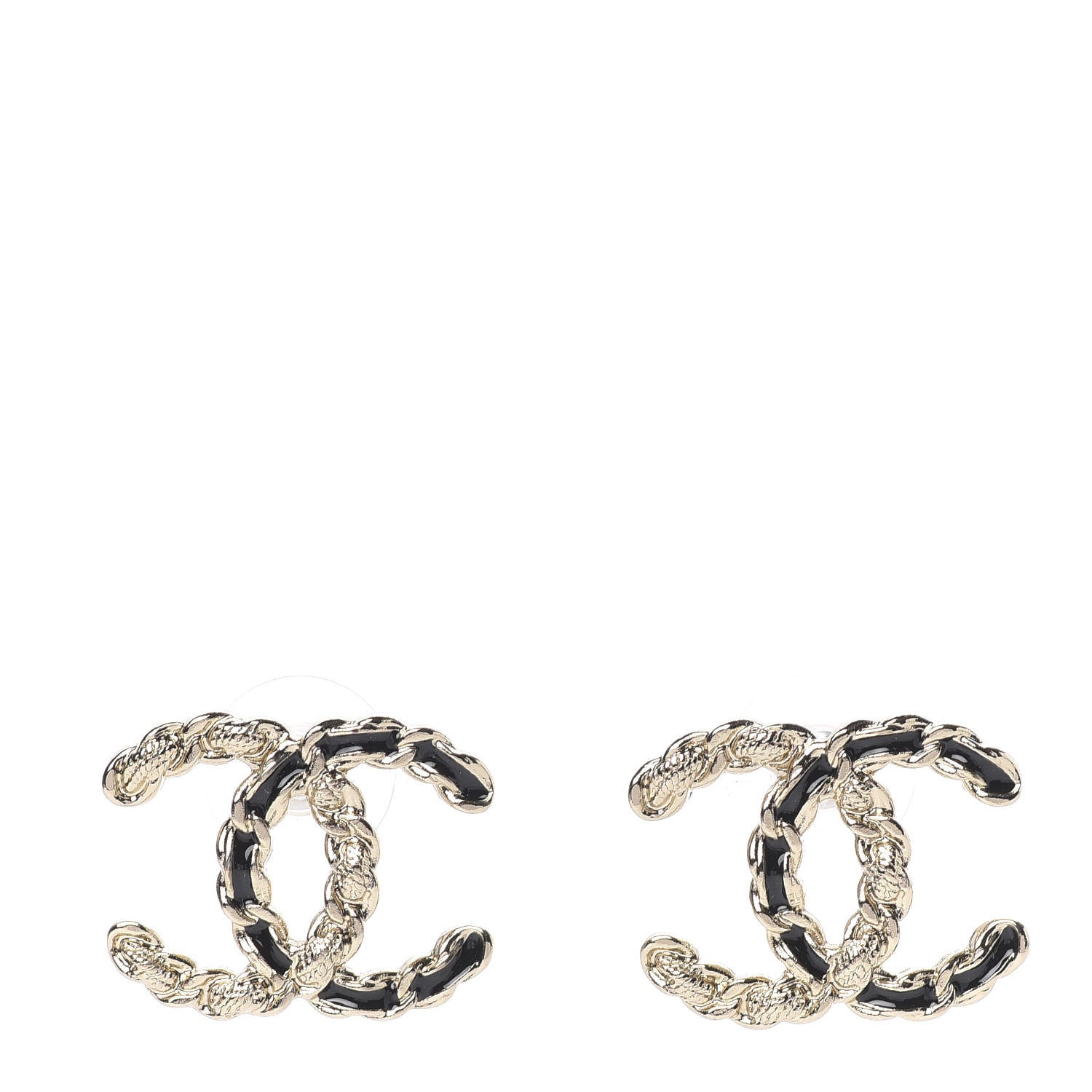 Chanel Enamel Metal Chain French New Wave CC Earrings Black Gold 1 of 5