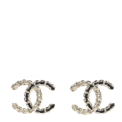 Chanel Enamel Metal Chain French New Wave CC Earrings Black Gold 1 of 5
