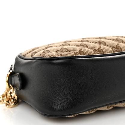 Gucci Monogram Matelasse Diagonal Small GG Marmont Chain Shoulder Bag Beige Black 9 of 11