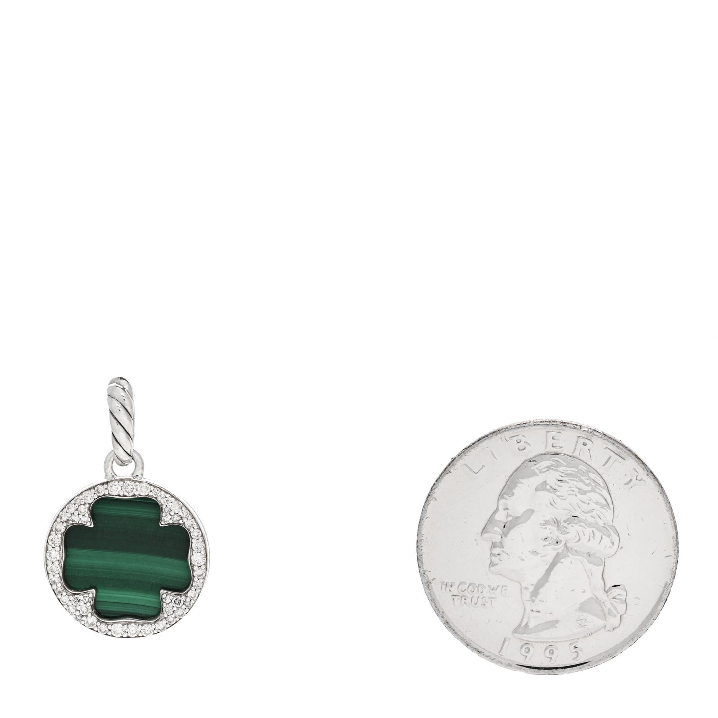Sterling Silver Diamond Malachite Elements Clover Disc Pendant