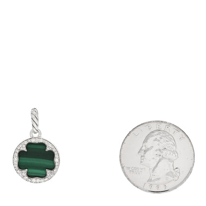 David Yurman Sterling Silver Diamond Malachite Elements Clover Disc Pendant 2 of 5