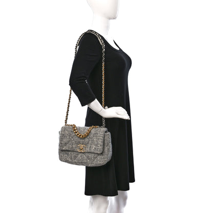 Chanel Tweed Quilted Medium Chanel 19 Flap Grey Ecru 2 of 9