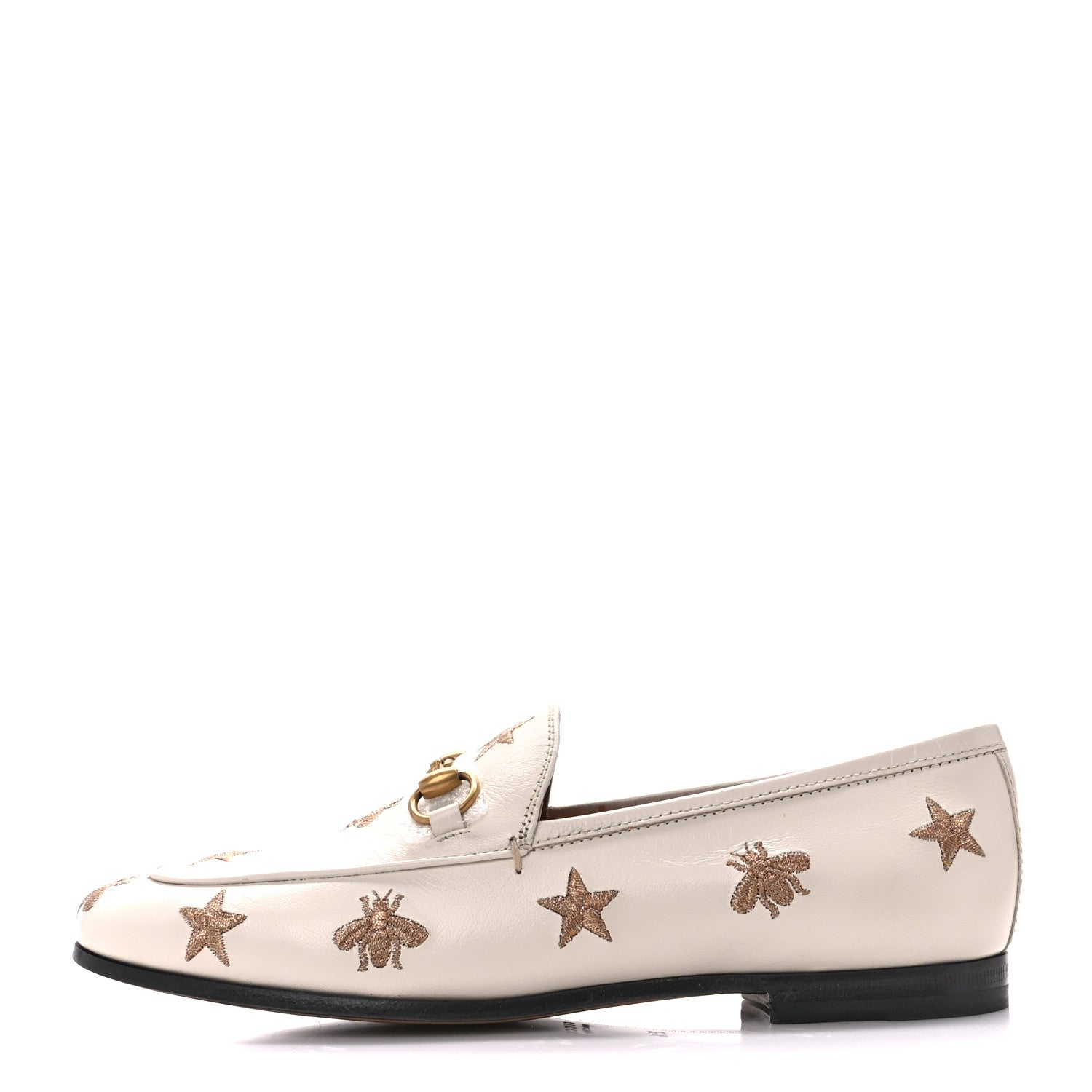 Gucci Goatskin Bee Star Embroidered Womens Jordaan Loafers 35.5 Mystic White 1 of 9