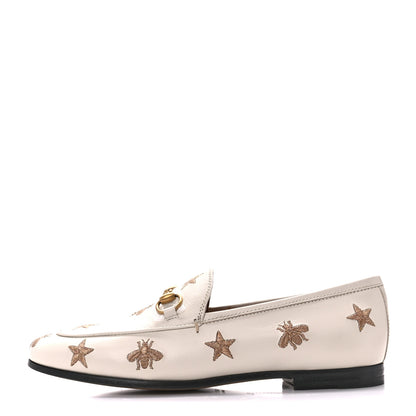Gucci Goatskin Bee Star Embroidered Womens Jordaan Loafers 35.5 Mystic White 1 of 9