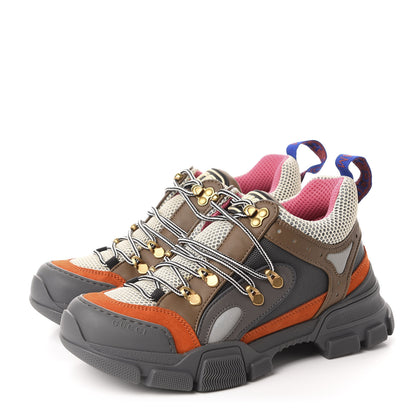 Gucci X SEGA Mesh Canvas Calfskin Womens Flashtrek Sneakers 38 White Box Pink Ardesia Loess 3 of 10