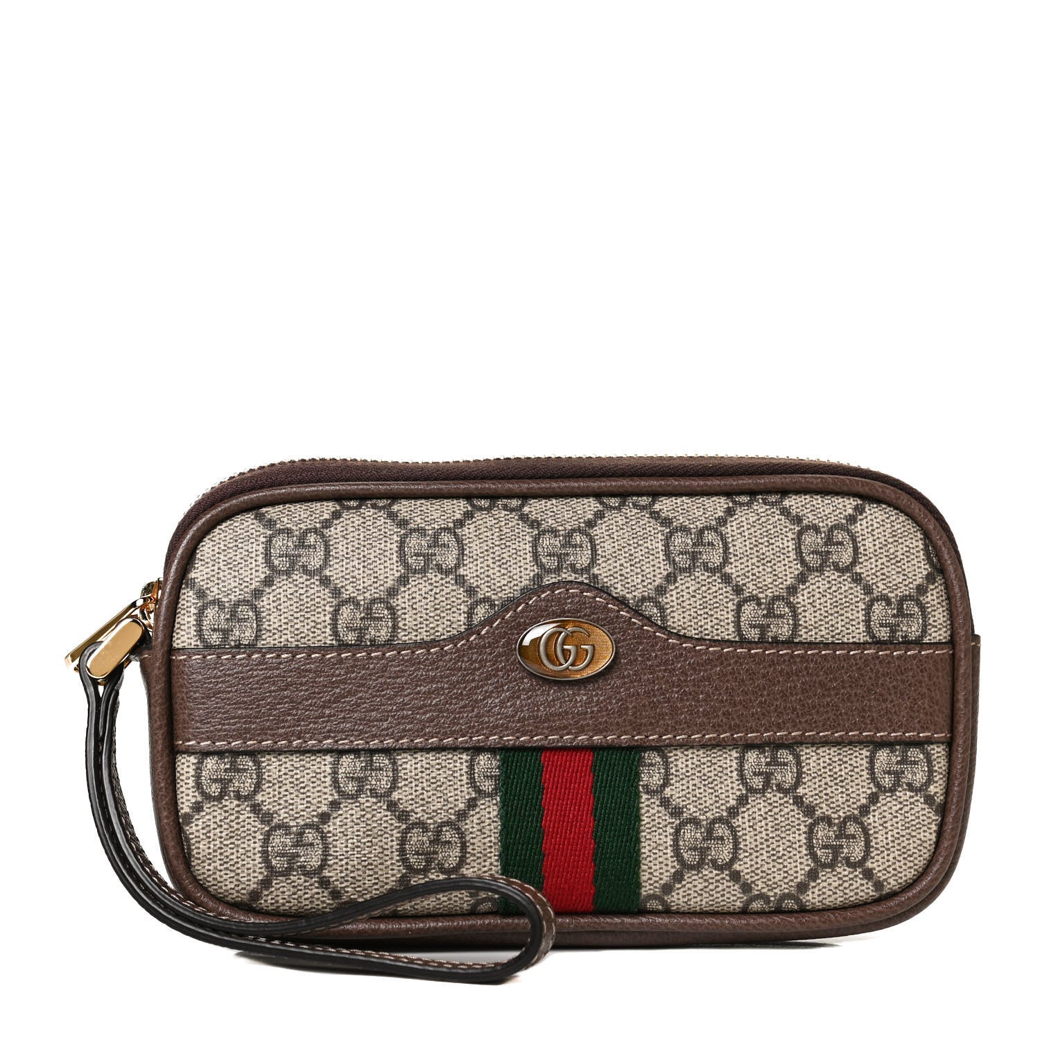 Gucci GG Supreme Monogram Ophidia Phone Case Wristlet Brown 1 of 9