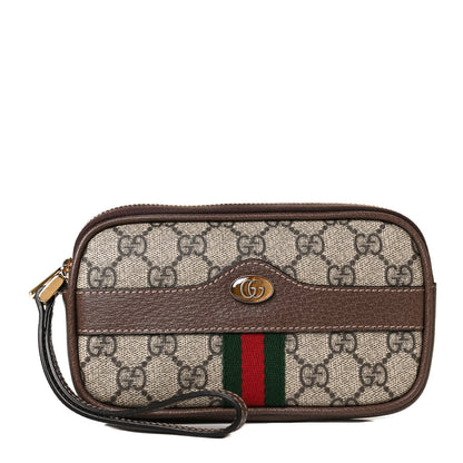 Gucci GG Supreme Monogram Ophidia Phone Case Wristlet Brown 1 of 9