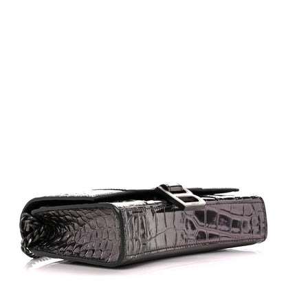 Balenciaga Shiny Calfskin Crocodile Embossed Hourglass Chain Bag Gunmetal 4 of 9